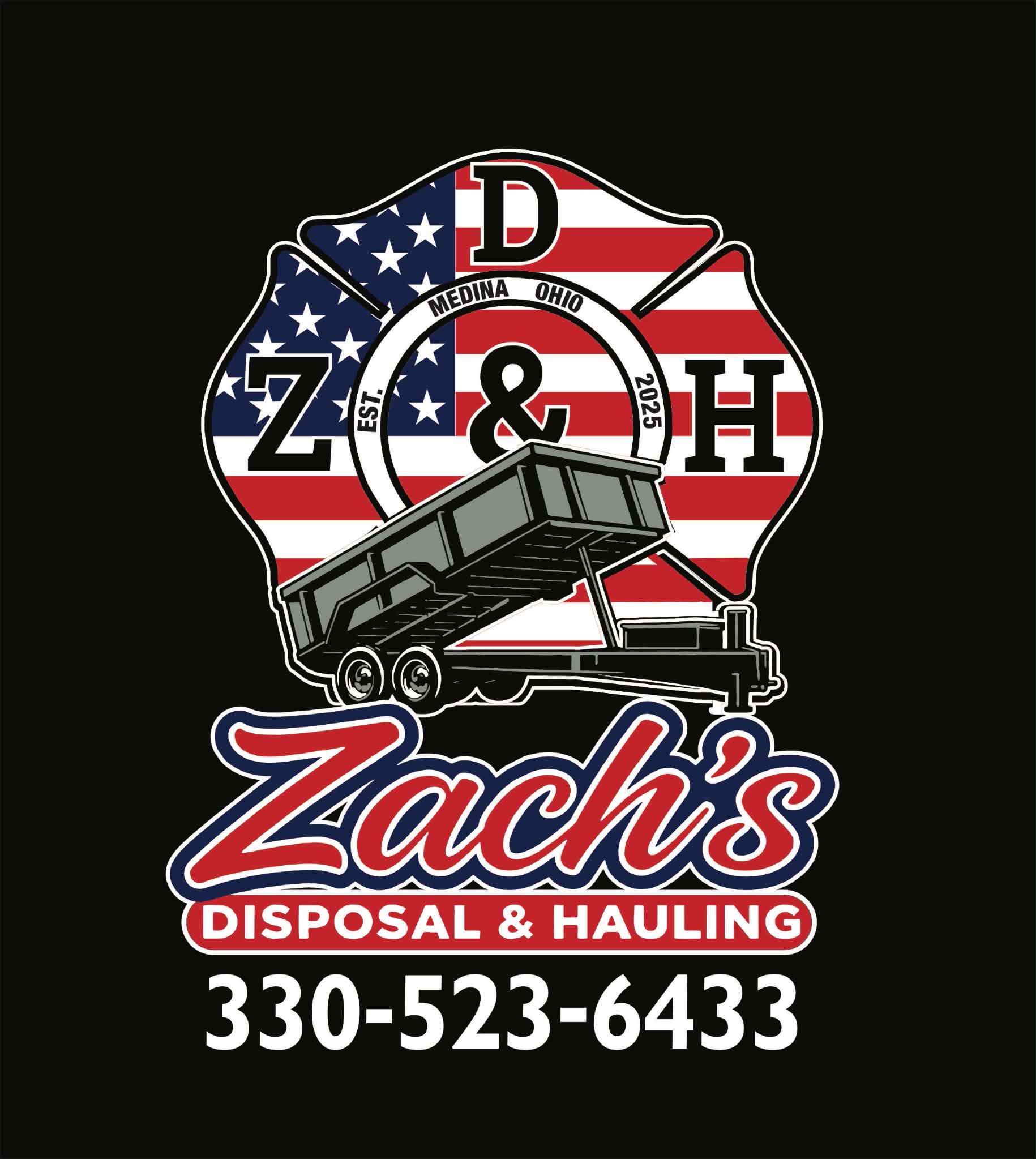 Zach's Disposal and Hauling logo with phone number 330-523-6433