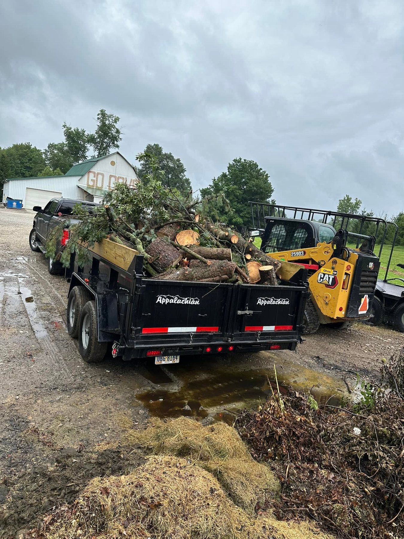 Dump trailer loaded with landscape debris